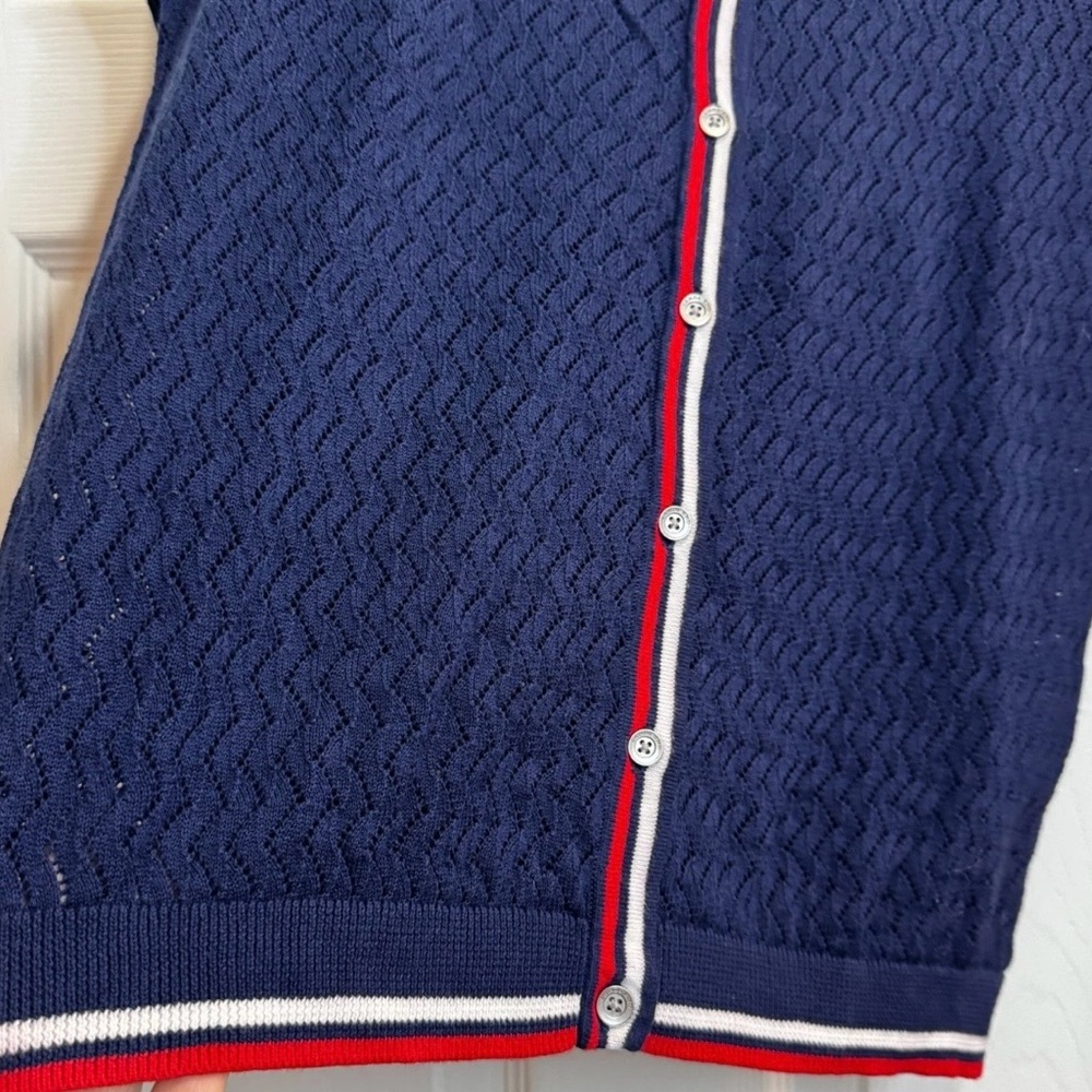 Lands' End Navy Knit Lace Cardigan Varsity Stripe Medium - Picture 7 of 10